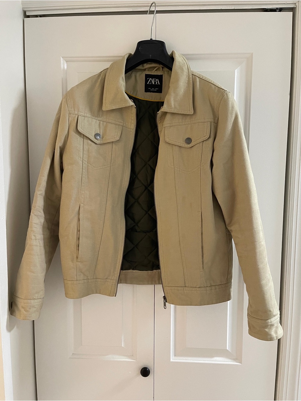 Zara Beige Lightweight Jacket with Quilted Olive Lining